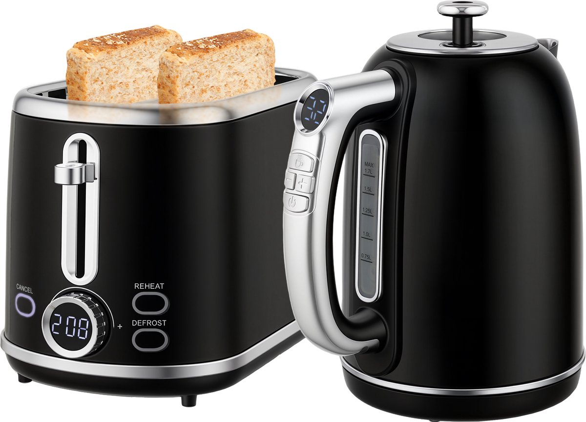 HOMCOM Waterkoker en broodrooster set Kunststof, staal 23,2L x 15,9B x 24,8H cm Zwart