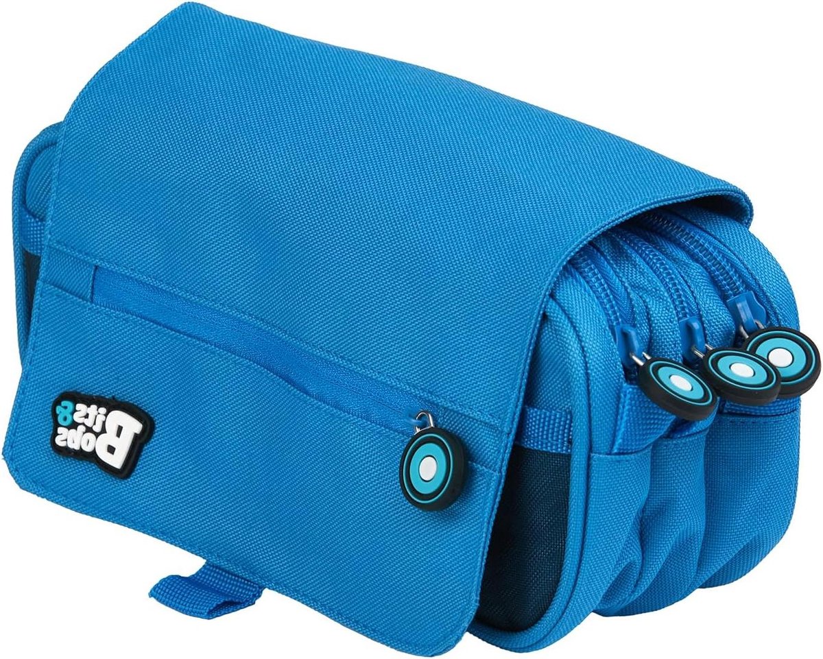 Drievoudig Pennenetui - Etui met Klep - School Organisatie - Verstevigde Ribben - 23 cm - Blauw