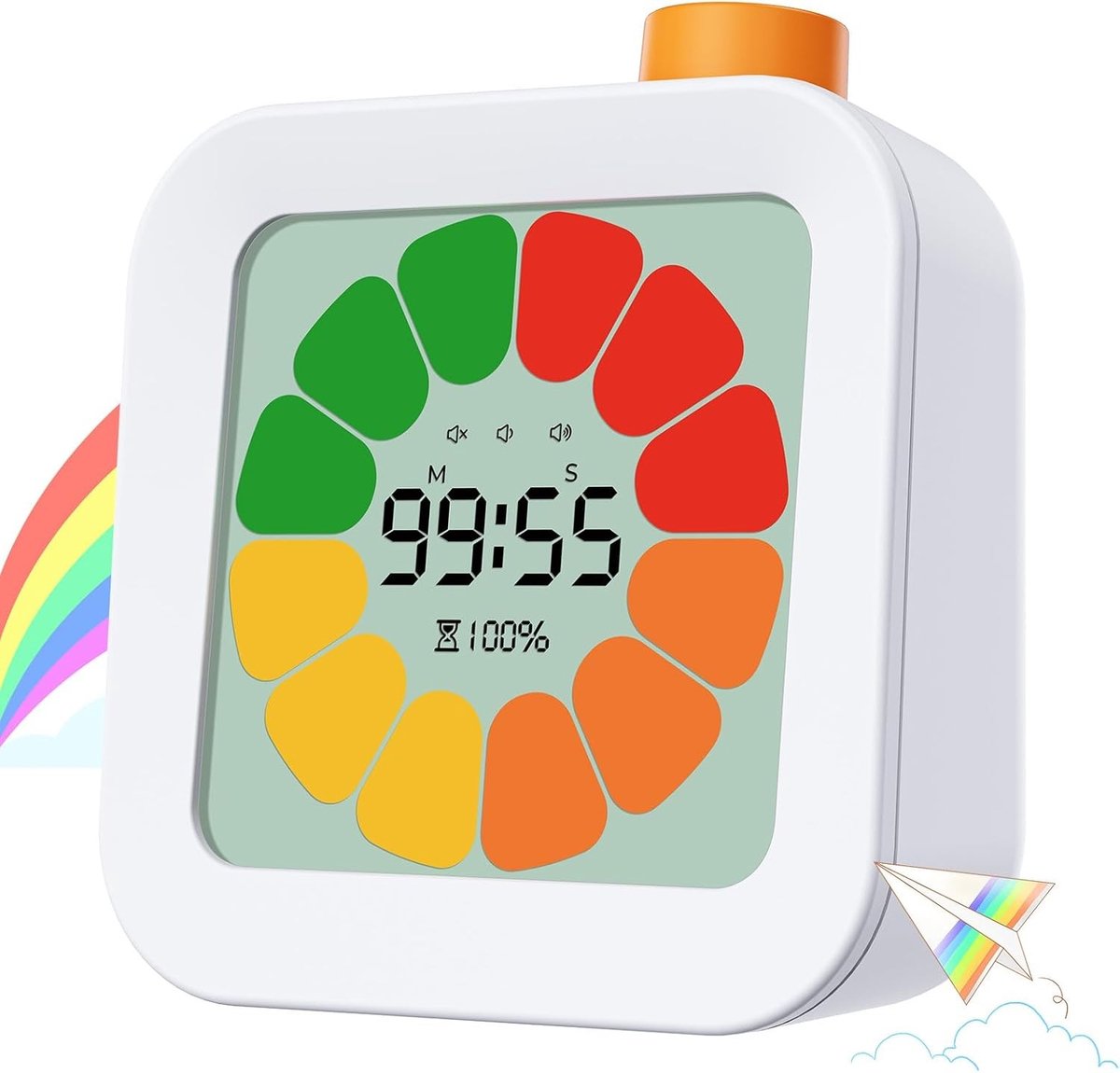 Pomodoro timer - Wit - 99 Minuten - Digitale Visuele Timer met Geluidloze Countdown en Count-up - Voor Kinderen en Schoolgebruik