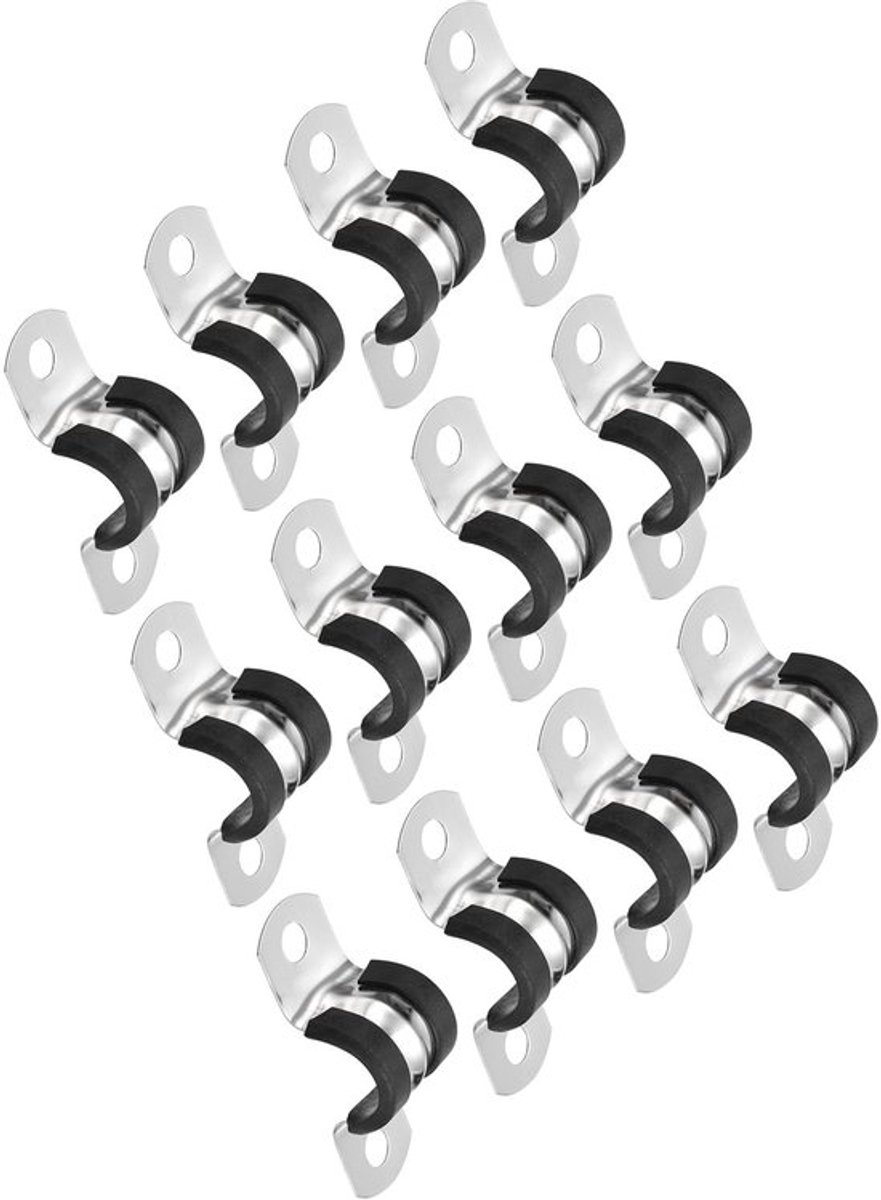 Kabelklem - Roestvrij staal - Duurzaam en corrosiebestendig - 14 mm - U-vormige metalen klem - Bevestiging buis en draad - 12 stuks