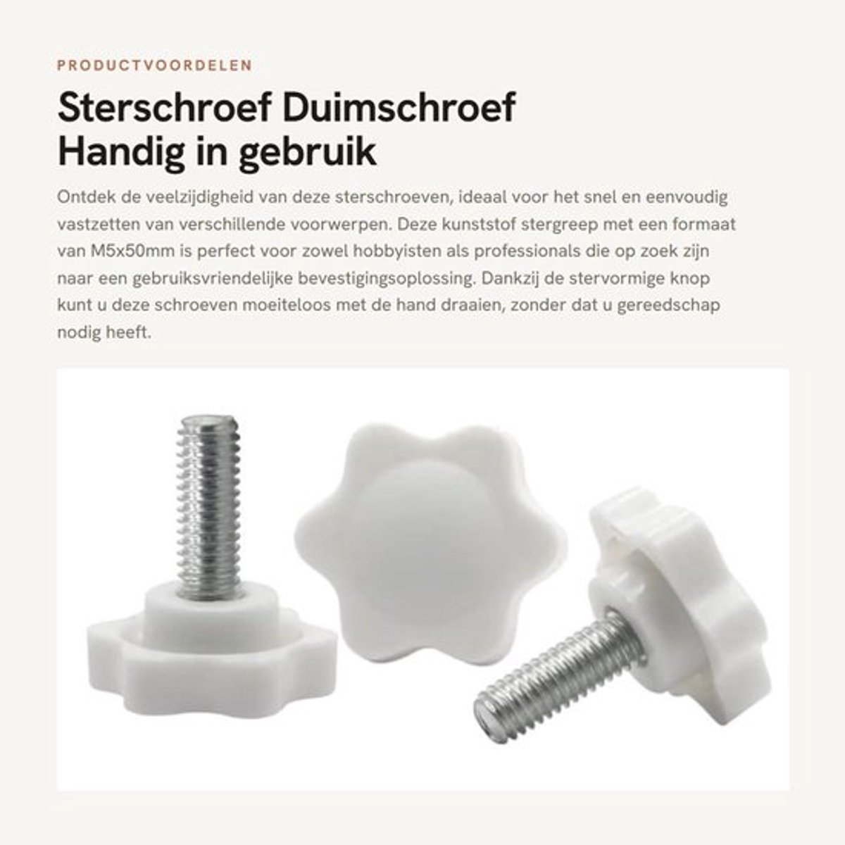 Sterschroef - Duimschroef - Handig in gebruik - M5x50mm - Kunststof klemknop - Bevestigingsoplossing - 10 stuks