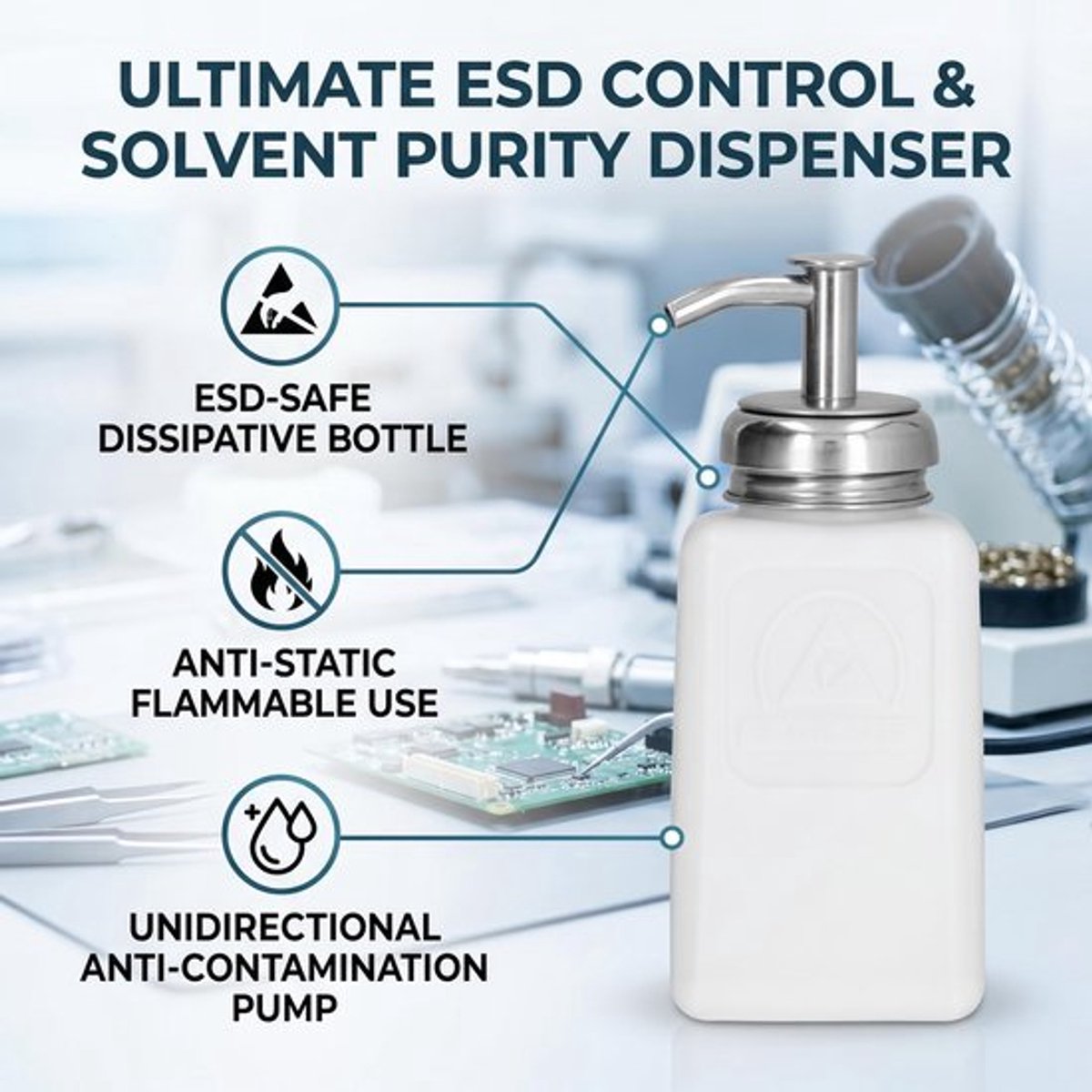 Oplosmiddel Dispenser 200 ml - Antistatisch - Veilig - Professioneel Gebruik - Nauwkeurige Dosering - Terugstroompreventie - Dispenserfles