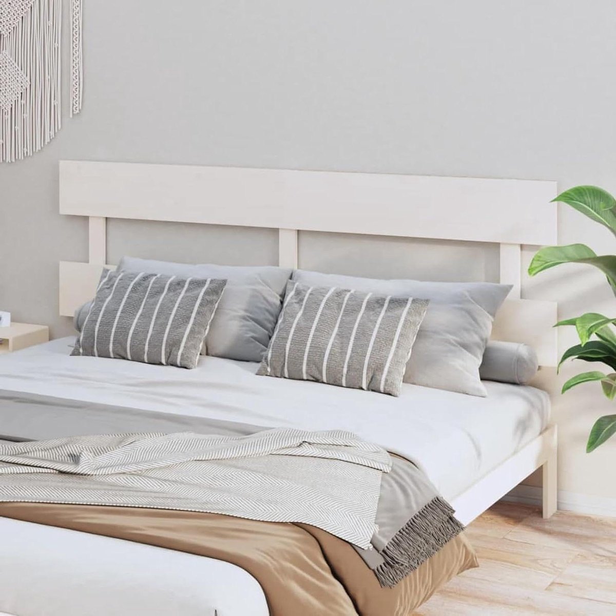 Houten Hoofdbord - Bed Hoofdbord - Bed Aankleden - Massief Hout - 104 x 24 x 9 cm - Wit