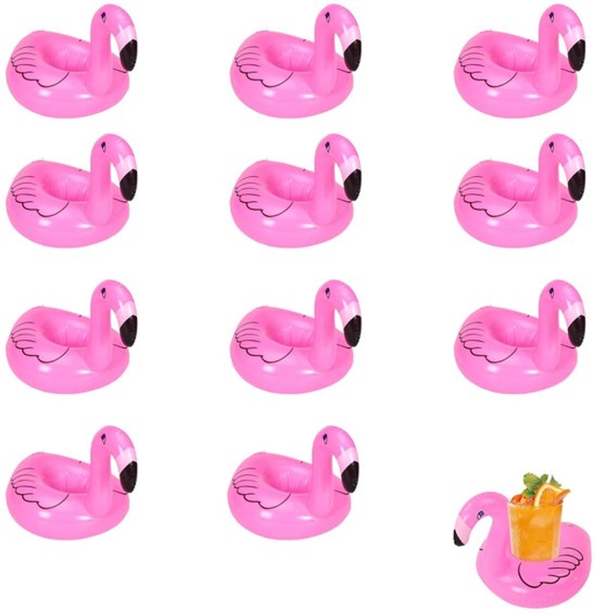 Opblaasbare Bekerhouders 11 Stuks Flamingo Vormen - Zwembad en Strandfeestjes