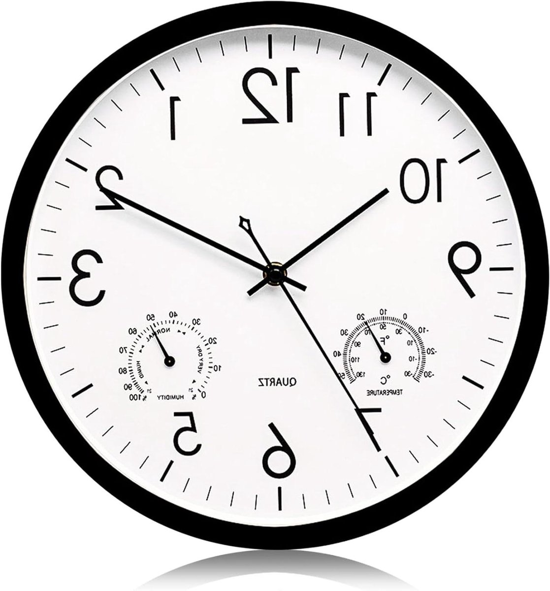 Buitenklok met Weerstation - Tuinklok Thermometer - Weer Monitoren - Waterdicht en UV-bestendig - 30 cm Diameter - Zwart