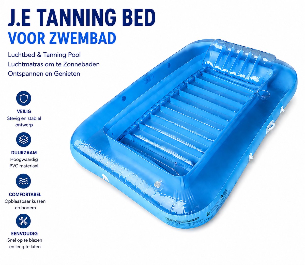 J.E Tanning Bed voor Zwembad – Luchtbed & Tanning Pool – Luchtmatras om te Zonnebaden – Blauw