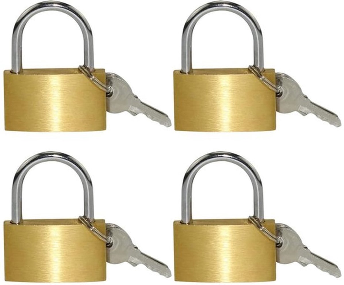 Hangslot 30mm - 4 Stuks - Messing - Sleutel - Weerbestendig - Schokbestendig - Duurzaam Materiaal - Slot