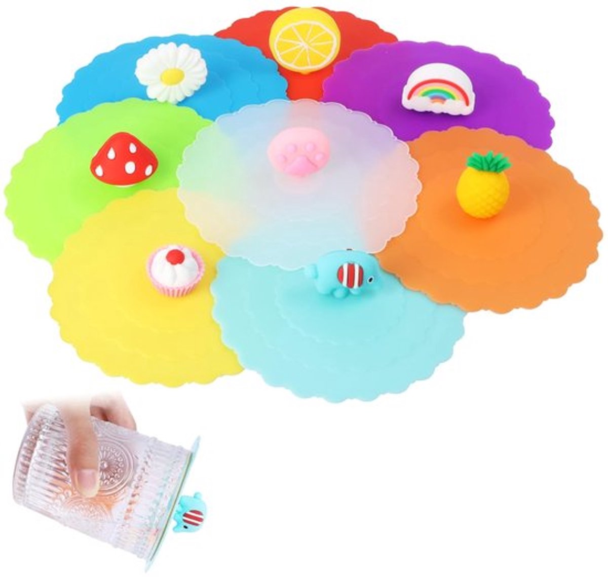 Silicone Bekerdeksel Set van 8 - Herbruikbaar - Antidust - Lekvrij - Geschikt voor Bekers tot 10 cm - Milieuvriendelijk Silicoon