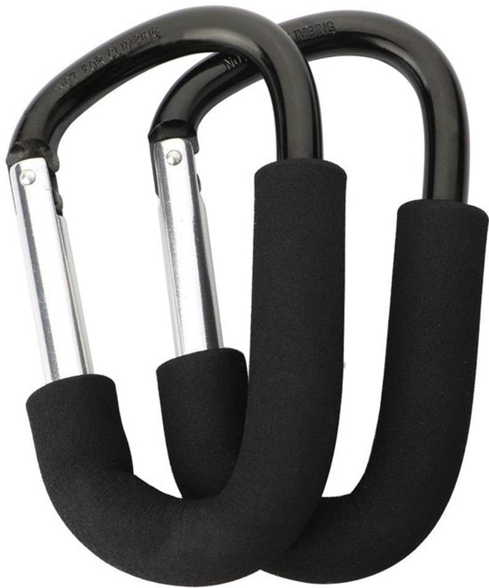 Haken voor Kinderwagen - Grote Karabijnhaak - Mummie Clip - Multifunctionele Clip - Aluminium - Comfortabele Schuimgreep - Kinderwagenaccessoires