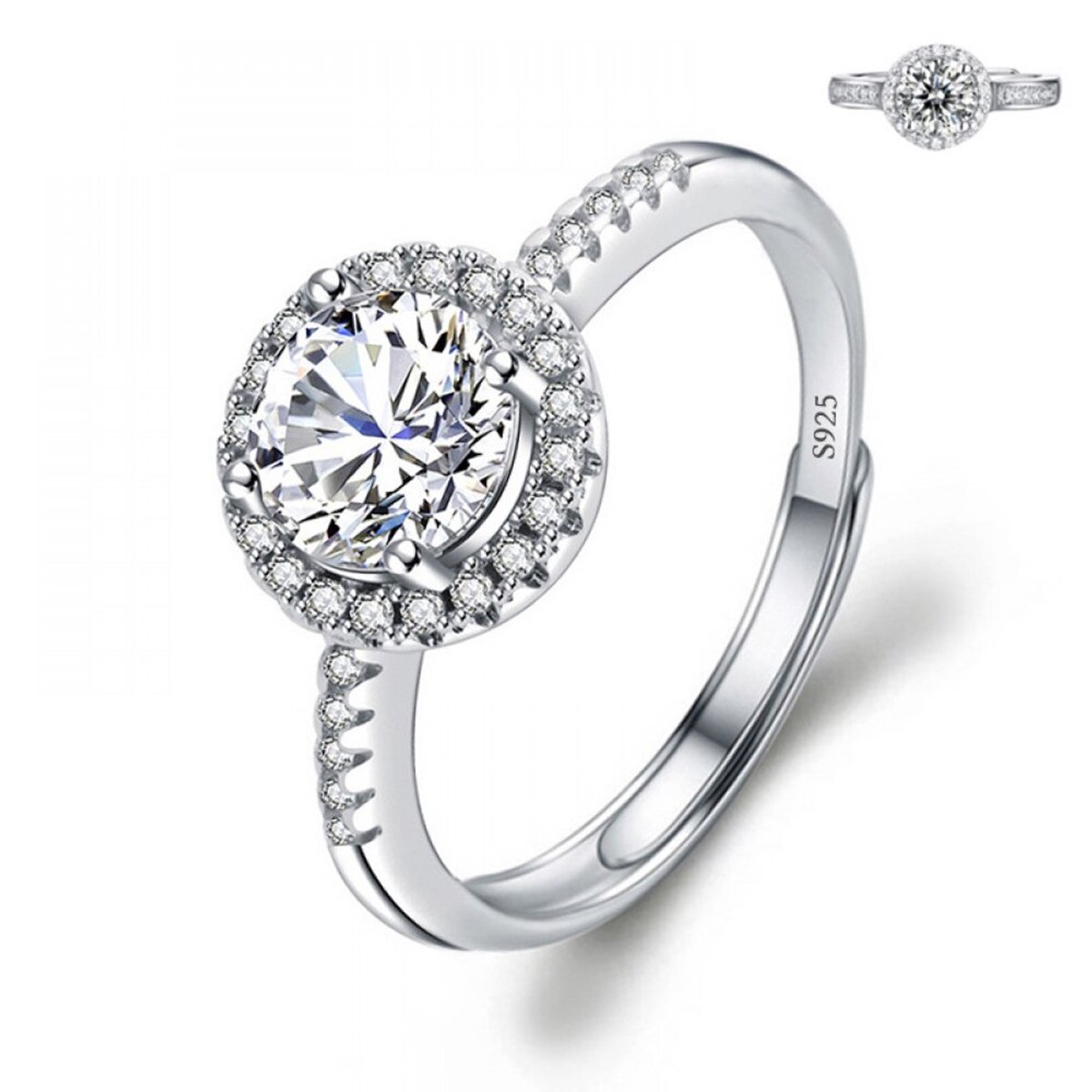 Matthew Studio® Dames Ring - 925 Zilver - Zirkonia - Verstelbare Ring - Rond