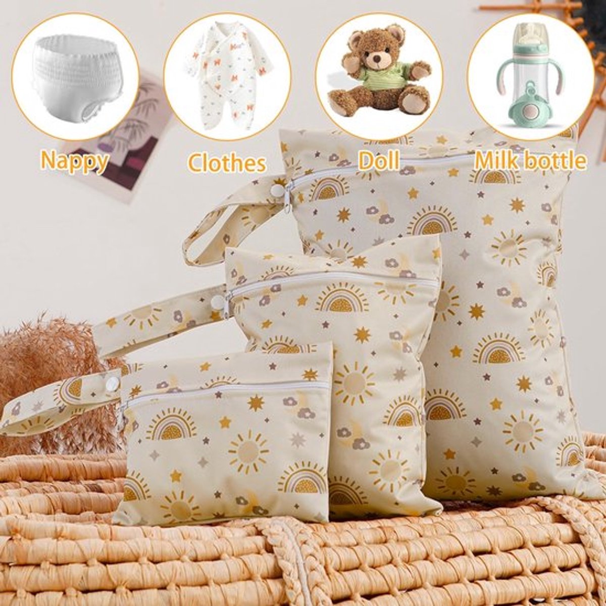 Natte Tas Set - Waterdichte Luiertassen - Herbruikbare Opbergtas - 3 Verschillende Maten - Polyester - Veilig en Betrouwbaar