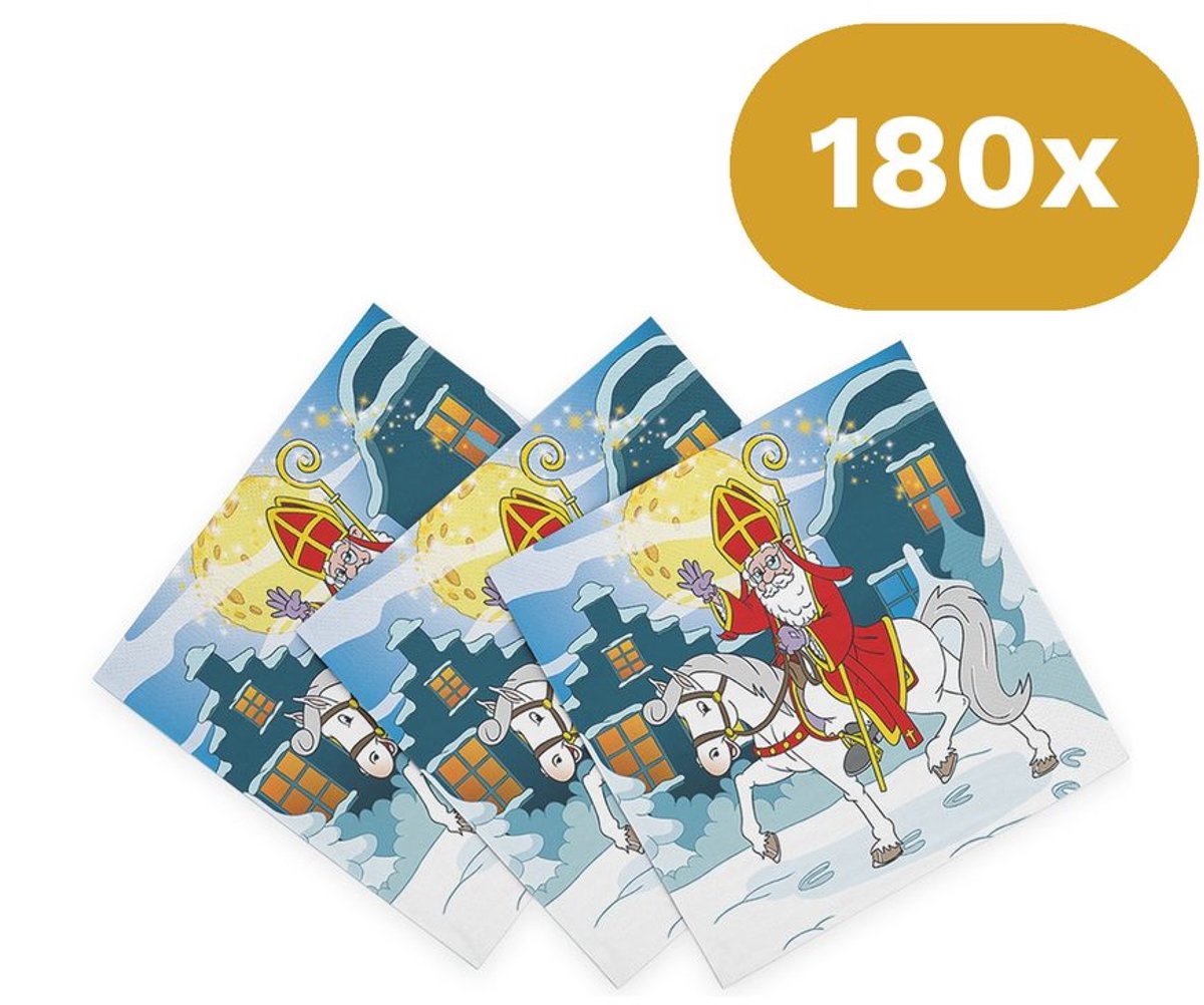 180x Sinterklaas Servetten 33x33cm FSC 3-laags - Papieren Lunch servetten Sint - Pakjesavond Tafeldecoratie