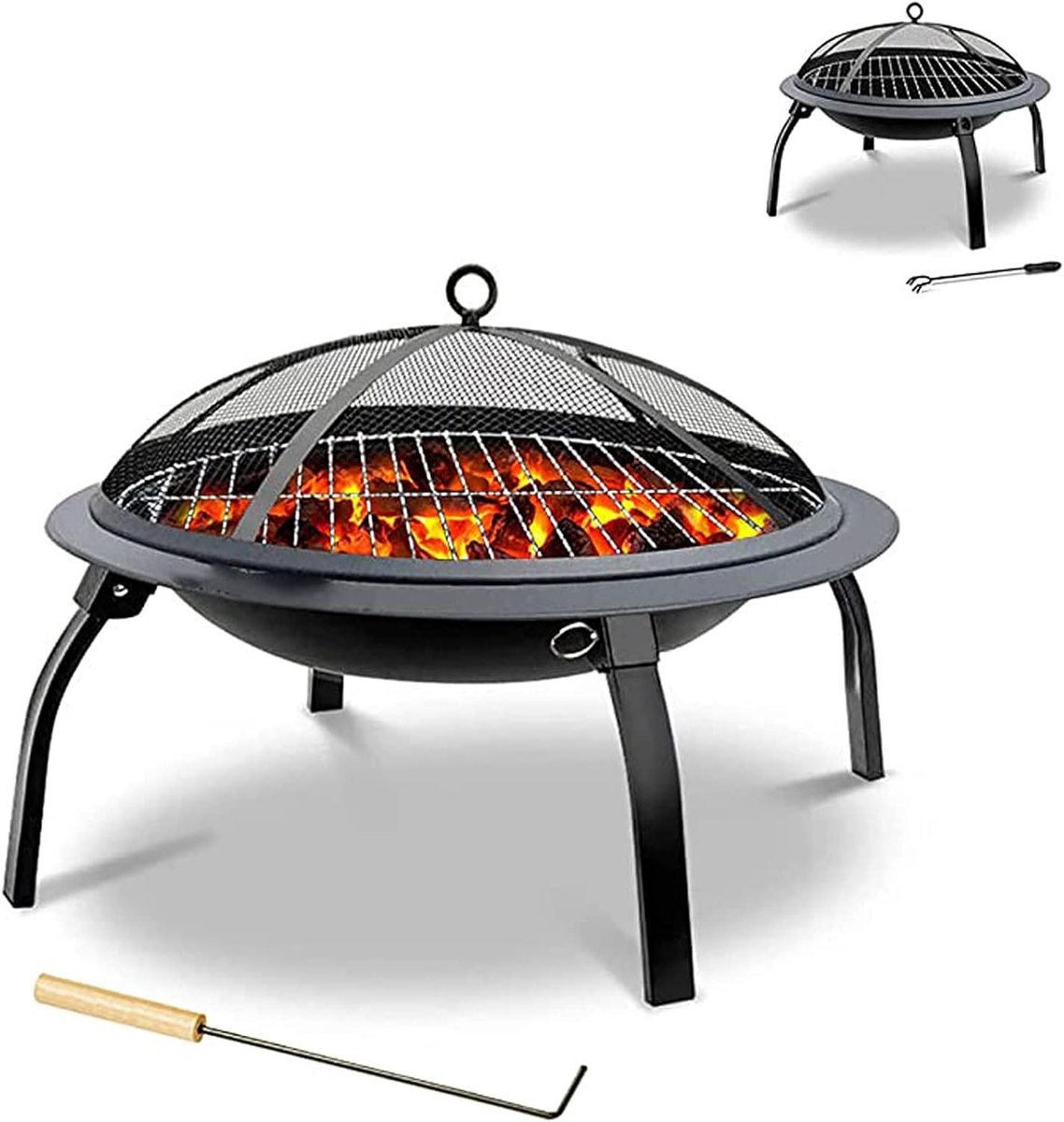Buiten vuurplaats - Vuurschaal picknick - Buiten koken - Opvouwbaar ontwerp - 56cm rond - Zwart