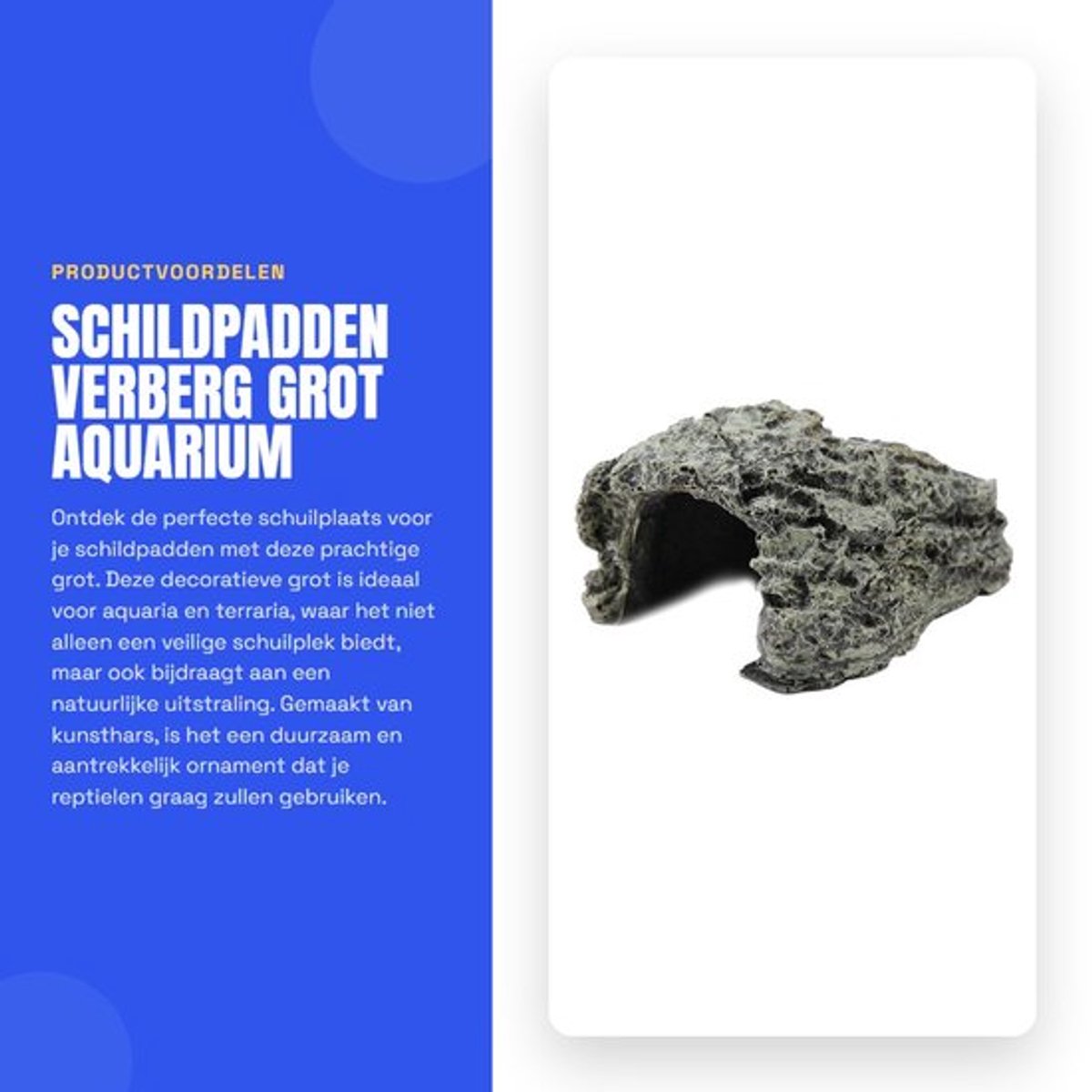 Aquarium Grot Klein/Middel/Groot - Verstopplek voor Vissen/Schildpadden - Kunsthars Decoratie - Ornament voor Reptielen - Afmetingen 9x7x4 cm tot 15x11x8 cm - Aquariumdecoratie