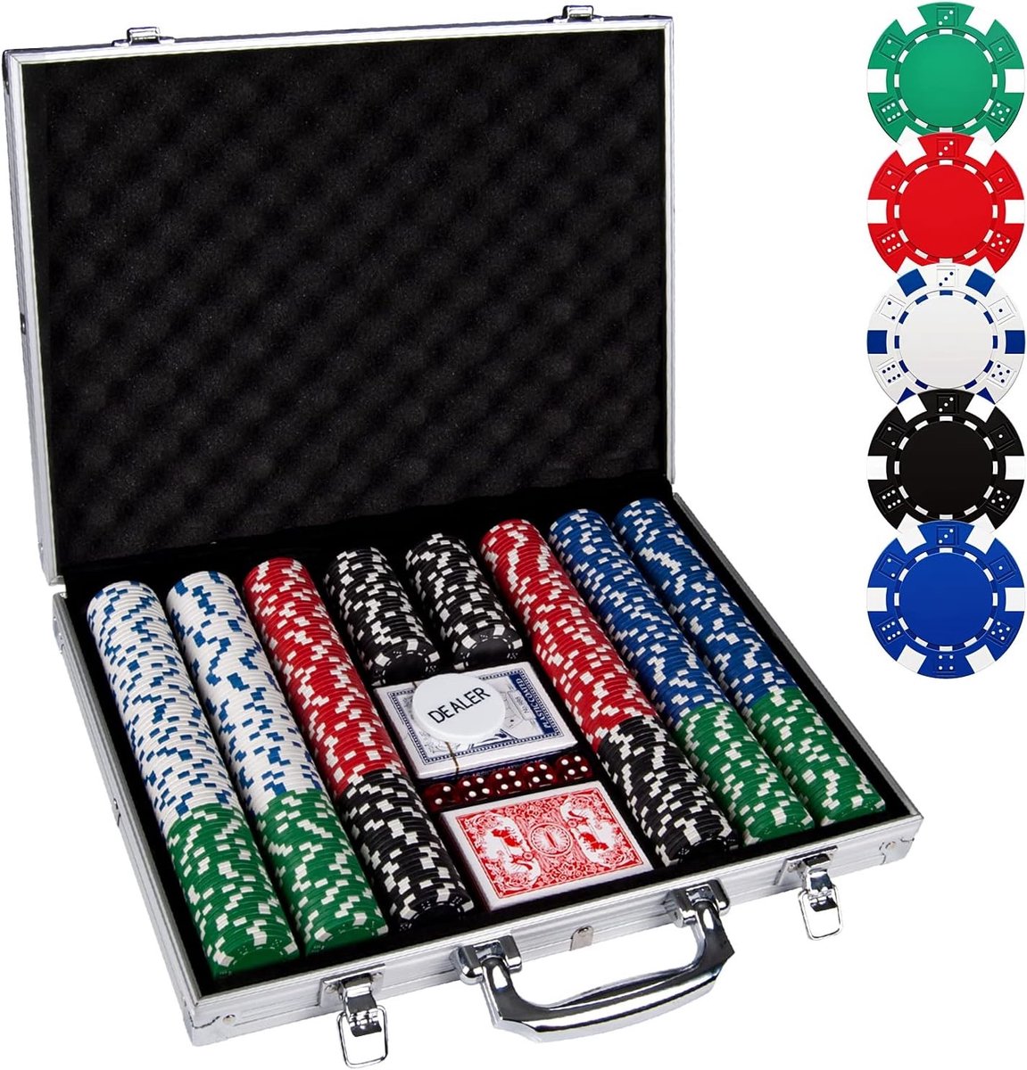 Pokerset - Multicolor - 11,5 gram 39 mm - Aluminium Draagtas - Voor Texas Hold'em en Blackjack