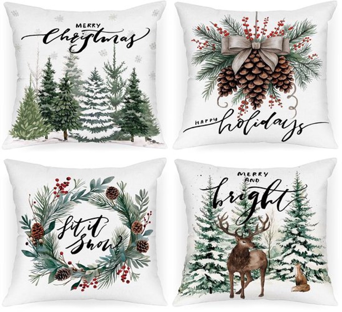 Kussenhoezen Set van 4 - Kerstkussenslopen 40 x 40 cm - Decoratieve Kussenhoezen - Zacht Pluche - Luxe Touch - Kindvriendelijk/Huisdiervriendelijk - Kussensloop