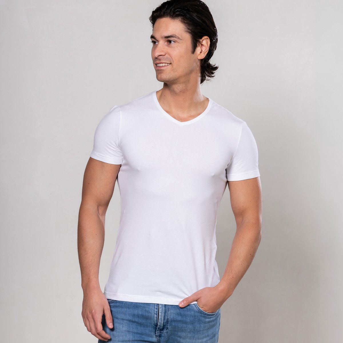 Alca Fashion - V-Shape - Heren T-Shirt Lite V-Hals - Wit - M