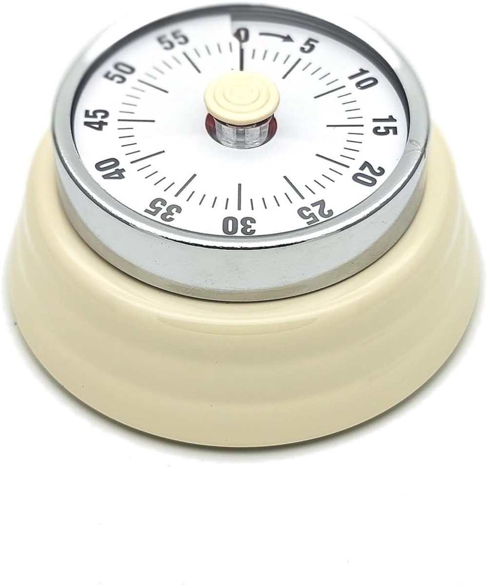 Pomodoro timer - Wit - Mechanische 60 minuten keukentimer met magnetische basis - Voor koken en studie