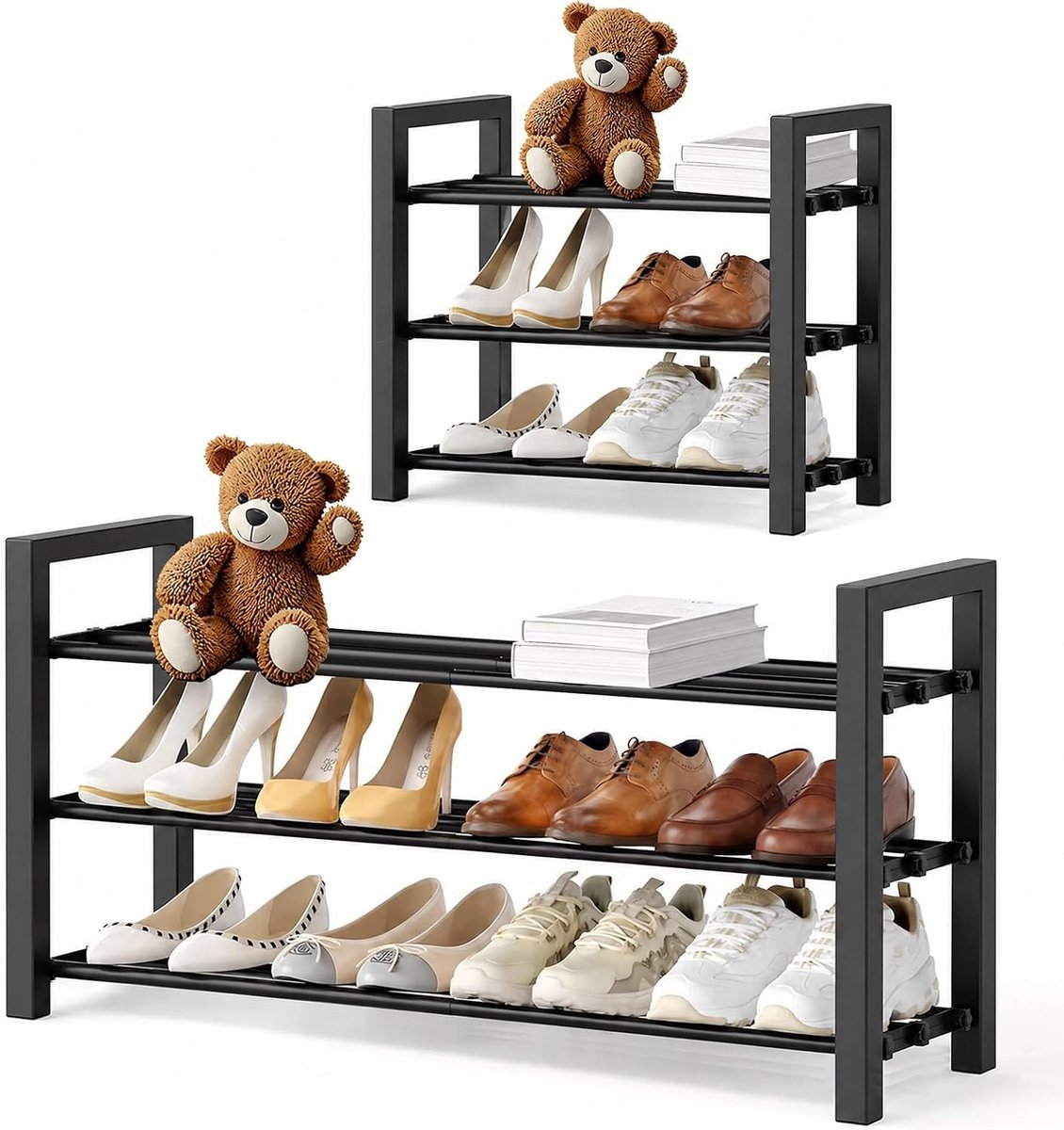 Schoenenrek - Zwart - 3 Niveau - Uitschuifbaar, Ruimtebesparend, Voor Kleine Ruimtes