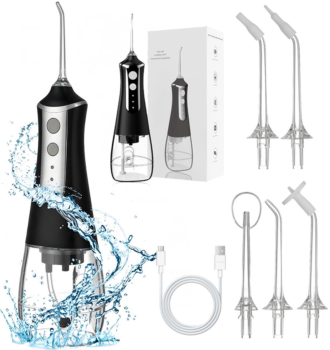 Draadloze Monddouche - Waterflosser - 300 ml Waterreservoir - 3 Instelbare Standen - 5 Opzetstukken - Oplaadbare 1500 mAh Accu - Voor Dagelijkse Mondverzorging Thuis en Op Reis
