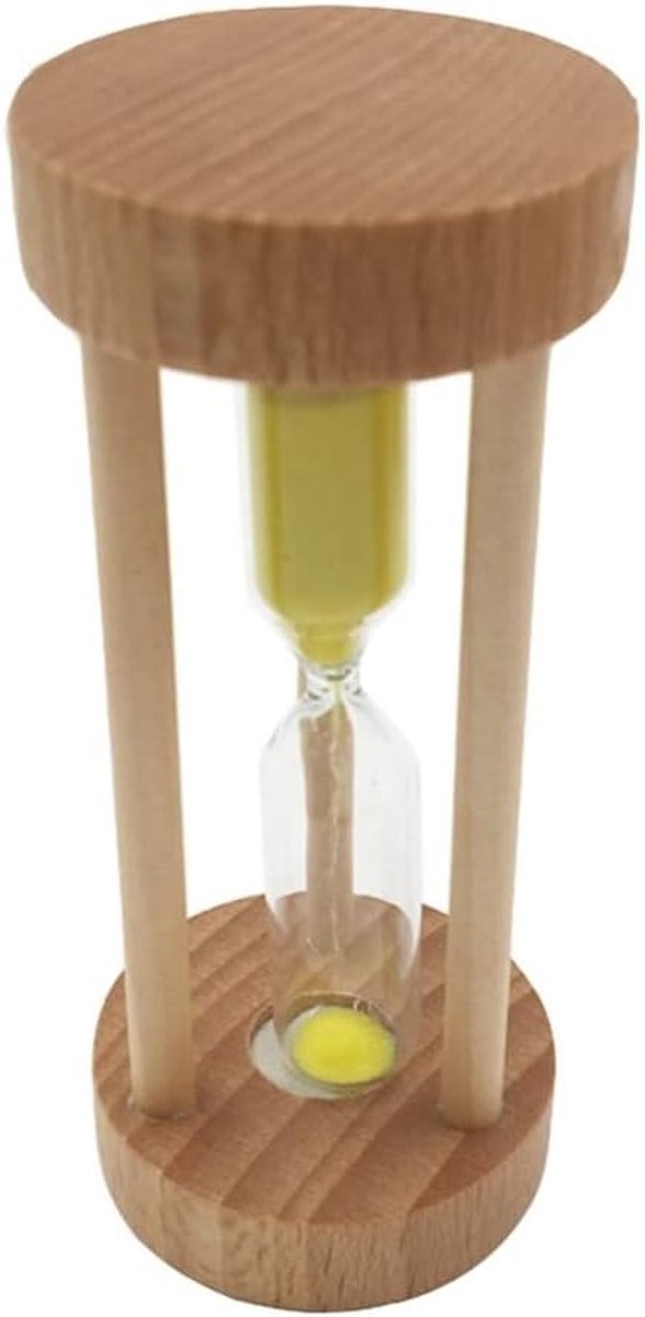 Zandloper 3 Minuten - Zandklok Timer - Tijd Meten - Houten Frame - 98x45x98 mm - Geel