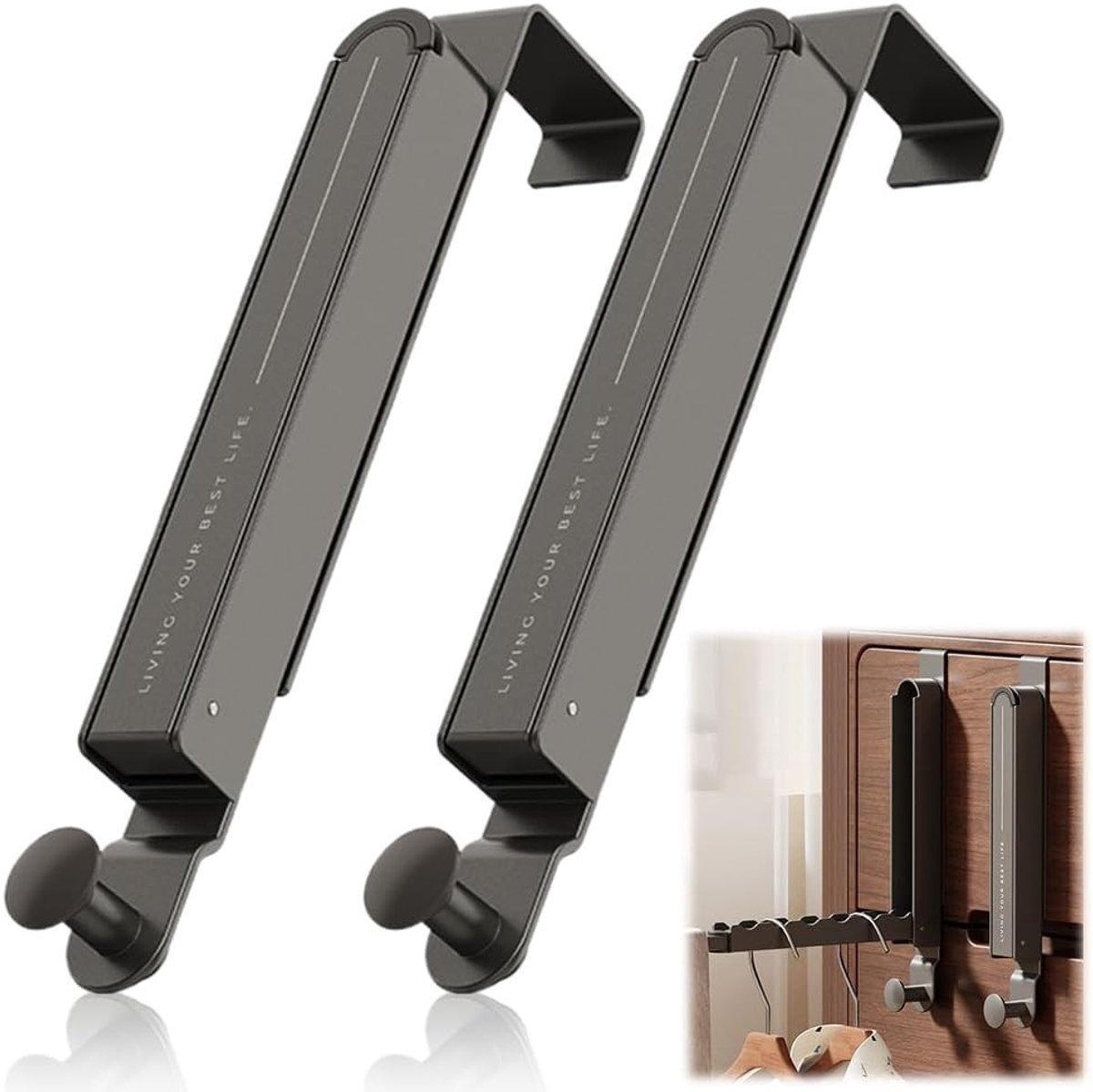 Opvouwbare Deur Hanger Haak - Zwart - 27 x 34 x 3 cm - Aluminium Legering - Voor Kleding en Handdoeken