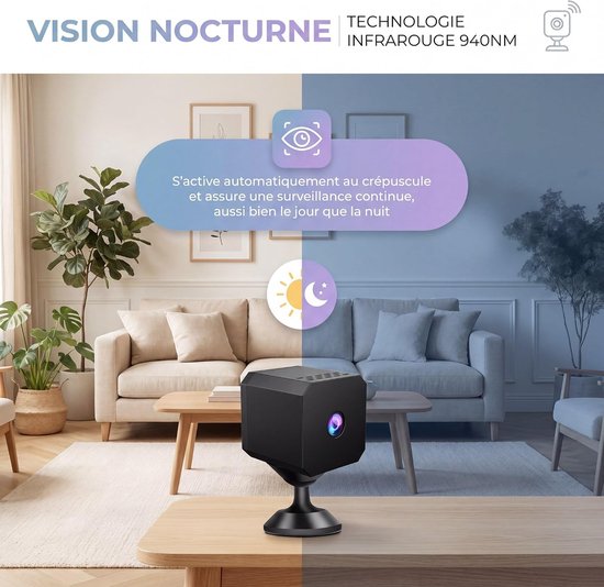 Draadloze WiFi 1080P Mini Binnen Bewakingscamera - Nacht & Beweging - Externe Toegang - Continue Opname - voor Thuis/Baby/Dier — afbeelding 4