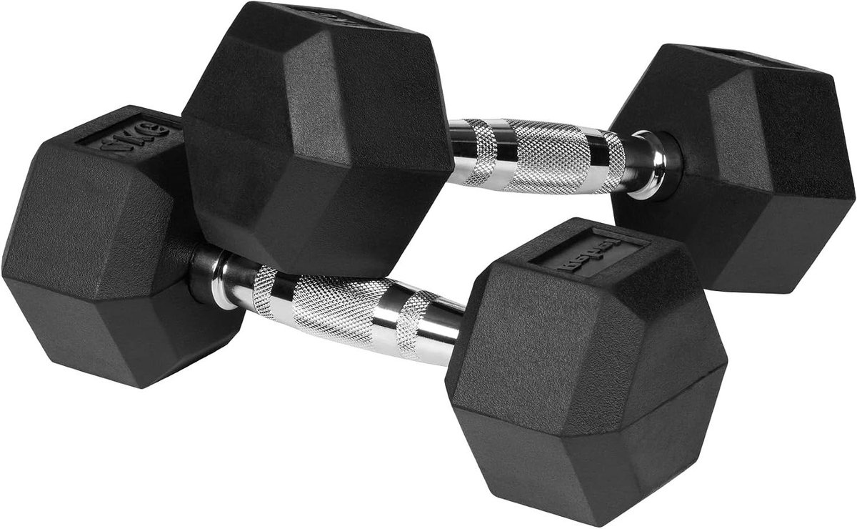 Gietijzeren Halters - Dumbbells - Kracht Training - Rubberen Bekleding - 2x 4 kg - Zwart
