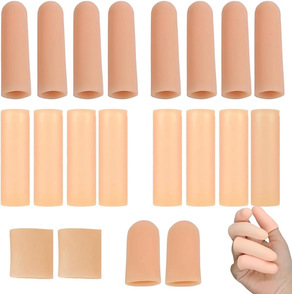 Vingerbeschermers van siliconen, 20 stuks (10 open + 10 gesloten), ademend en waterdicht, ideaal voor gebarsten handen en handmatig werk, beige bescherming