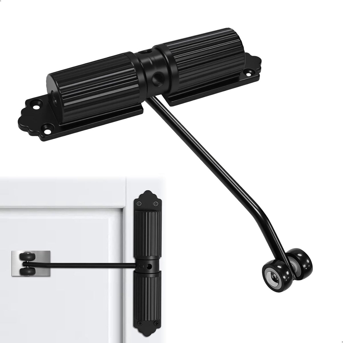 Verstelbare automatische hydraulische deurdranger met dubbele veer, geschikt voor 20-60 kg, stille deurdranger voor binnen en buiten, zwart, eenvoudig te installeren en duurzaam