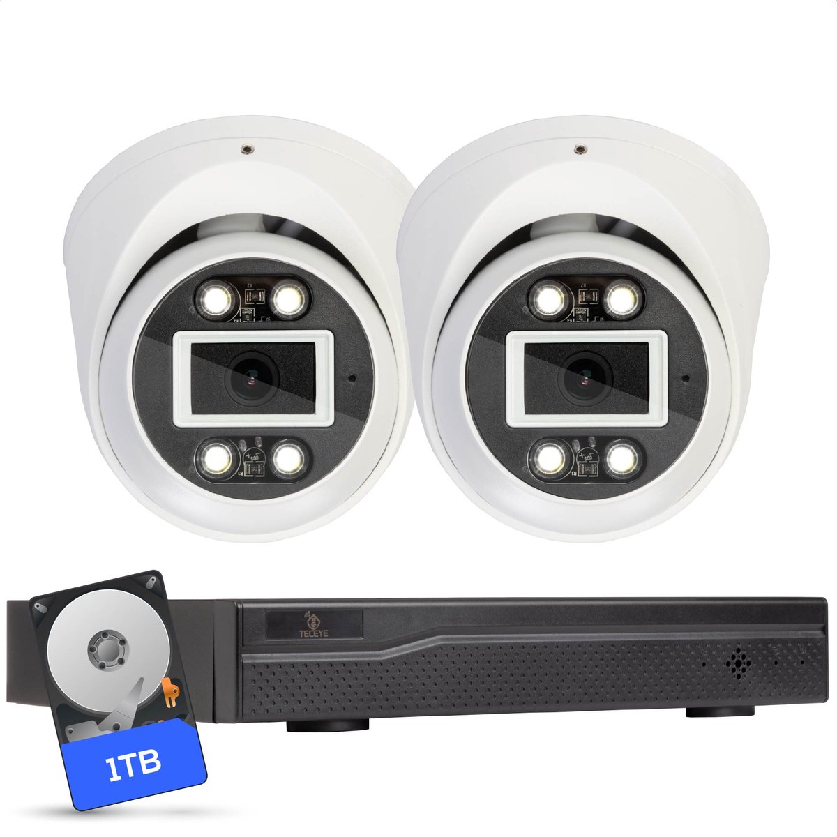 Teceye Compleet Camera Beveiliging Set met 2x POE Camera - 1TB - Beveiligingscamera - Beveiligingscamera binnen - Beveiligingscamera buiten - CCTV Camera systeem - Beveiligingscamera set - Bewakingscamera set
