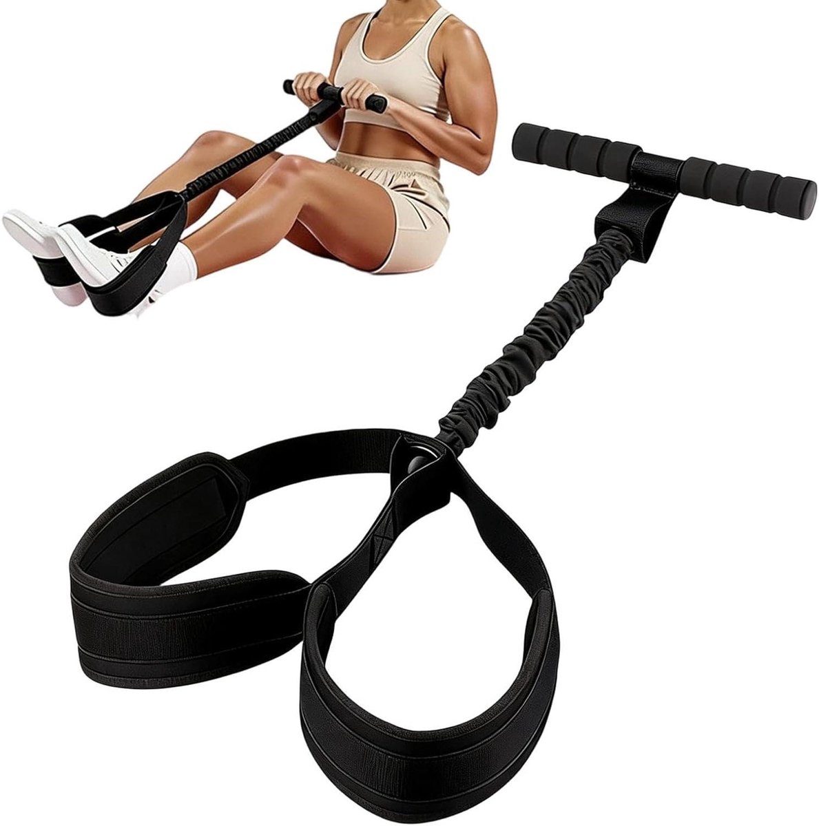 Buiktrainer Weerstandsband - Pedaal Trainer Fitnessband - Thuis Krachttraining - Antislip Handgrepen - ca. 82 x 25.5 cm - Zwart