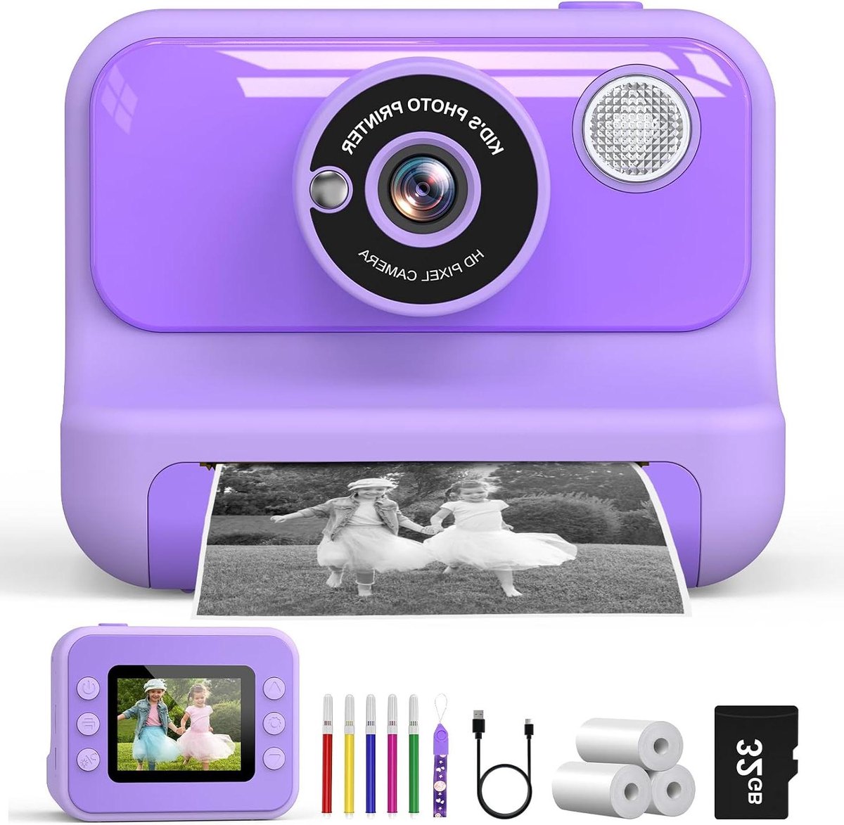 Kindercamera met Printfunctie - Direct Print Camera - Foto's Maken en Printen - Inclusief 32GB Kaart - 2.4 Inch Scherm