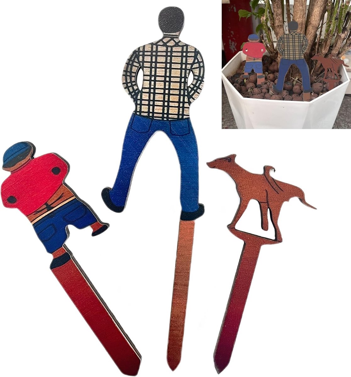 Set van 3 Houten Tuin Potty Markers - Gele Grappige Plantenmarkers voor Binnen en Buiten, Ideaal voor Zaailingen, Groenten en Bloemen