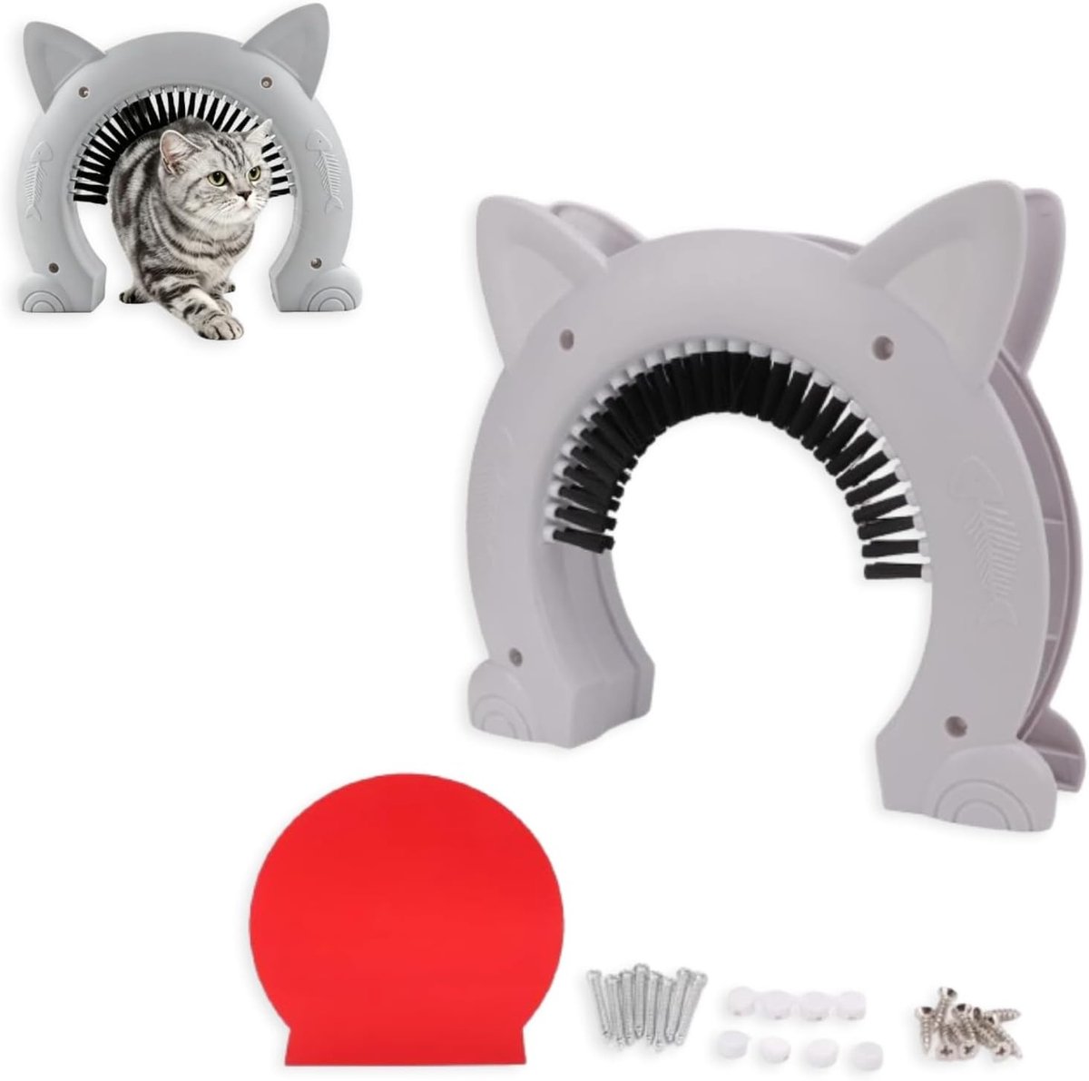 Interne Kattendeur met Verzorgingsborstel voor Lang en Kort Haar, Effectieve Verwijdering van Losse Vacht en Massage voor Katten