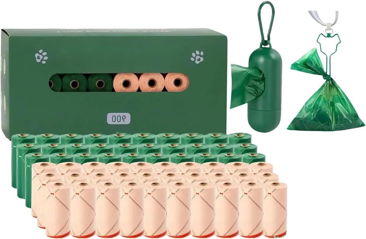Poepzakjes Honden - Afvalzakken Huisdier - Buiten Wandelen - Lekdicht Geurloos - 60 Rollen - Roze Groen
