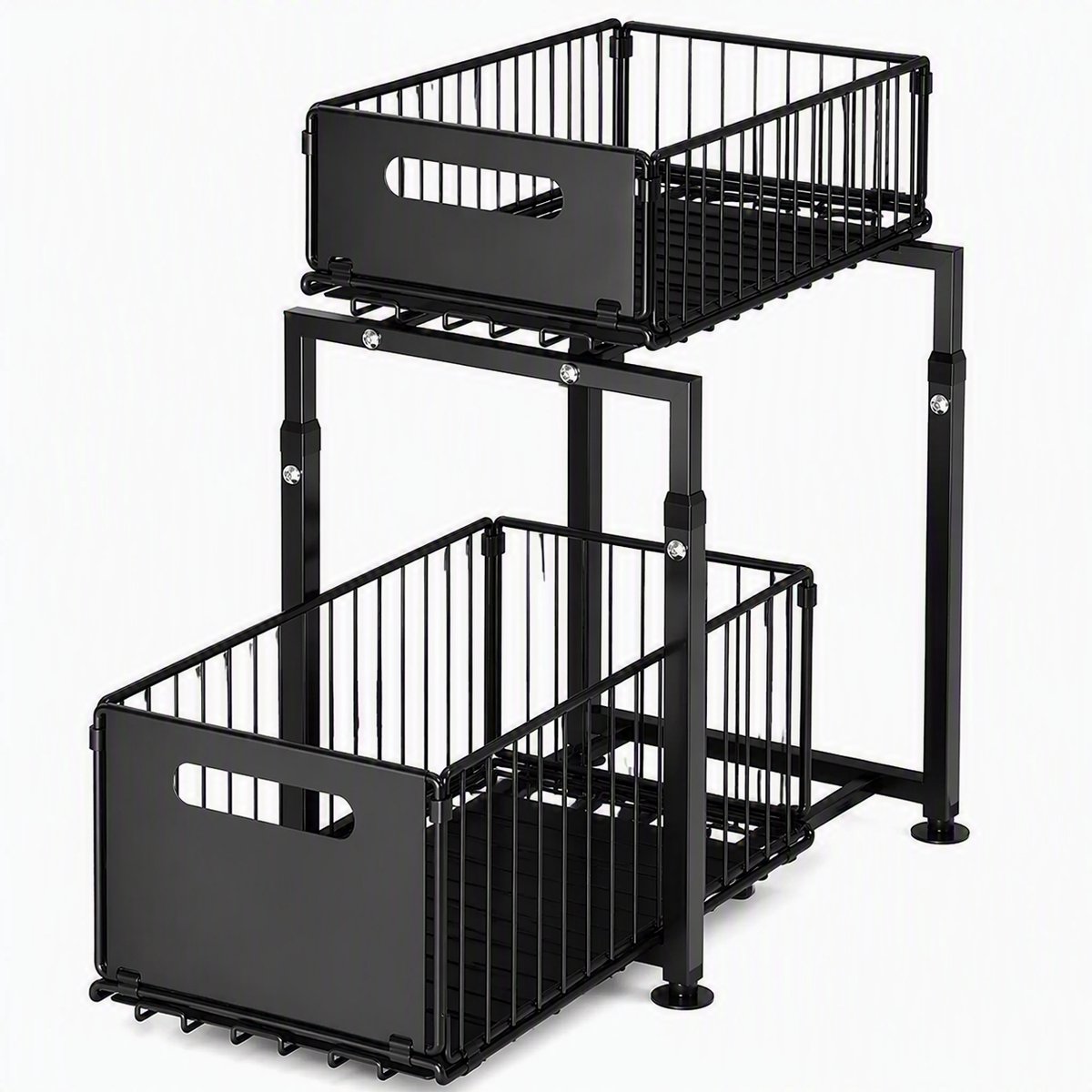 Nutrella Uittrekbare Keukenkast Organizer-Verstelbare Metalen Opbergrekken voor Keukenkast en Badkamerkast - 37,5×29x41 cm - Zwart
