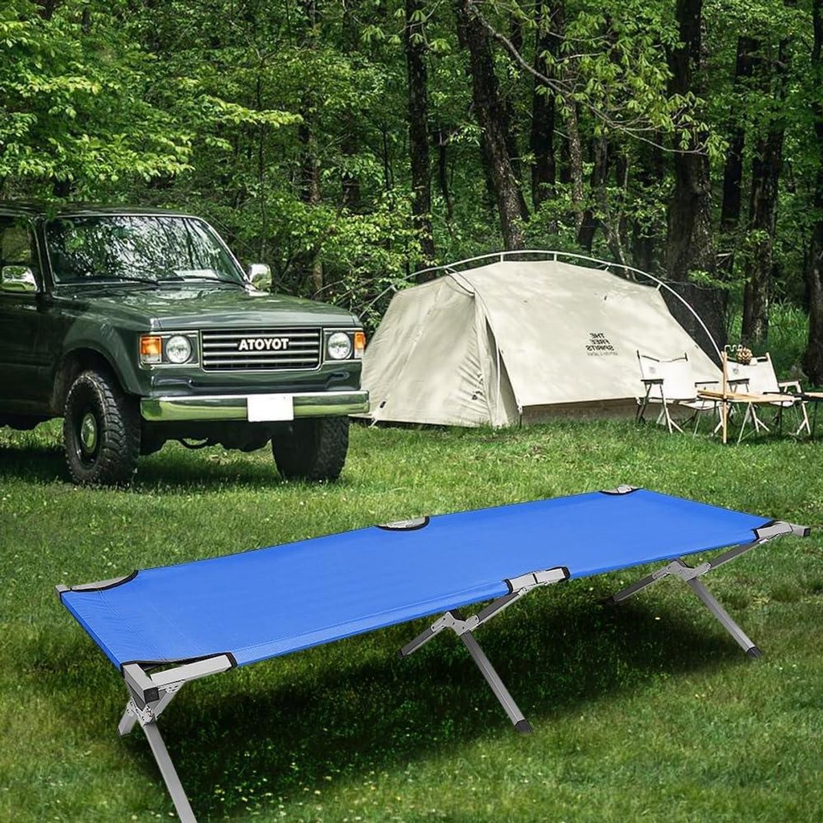 Kampeerbed Opvouwbaar - Logeerbed Veld - Buiten Rusten - Stabiel Aluminium Frame - 190 x 64 x 42 cm - Blauw