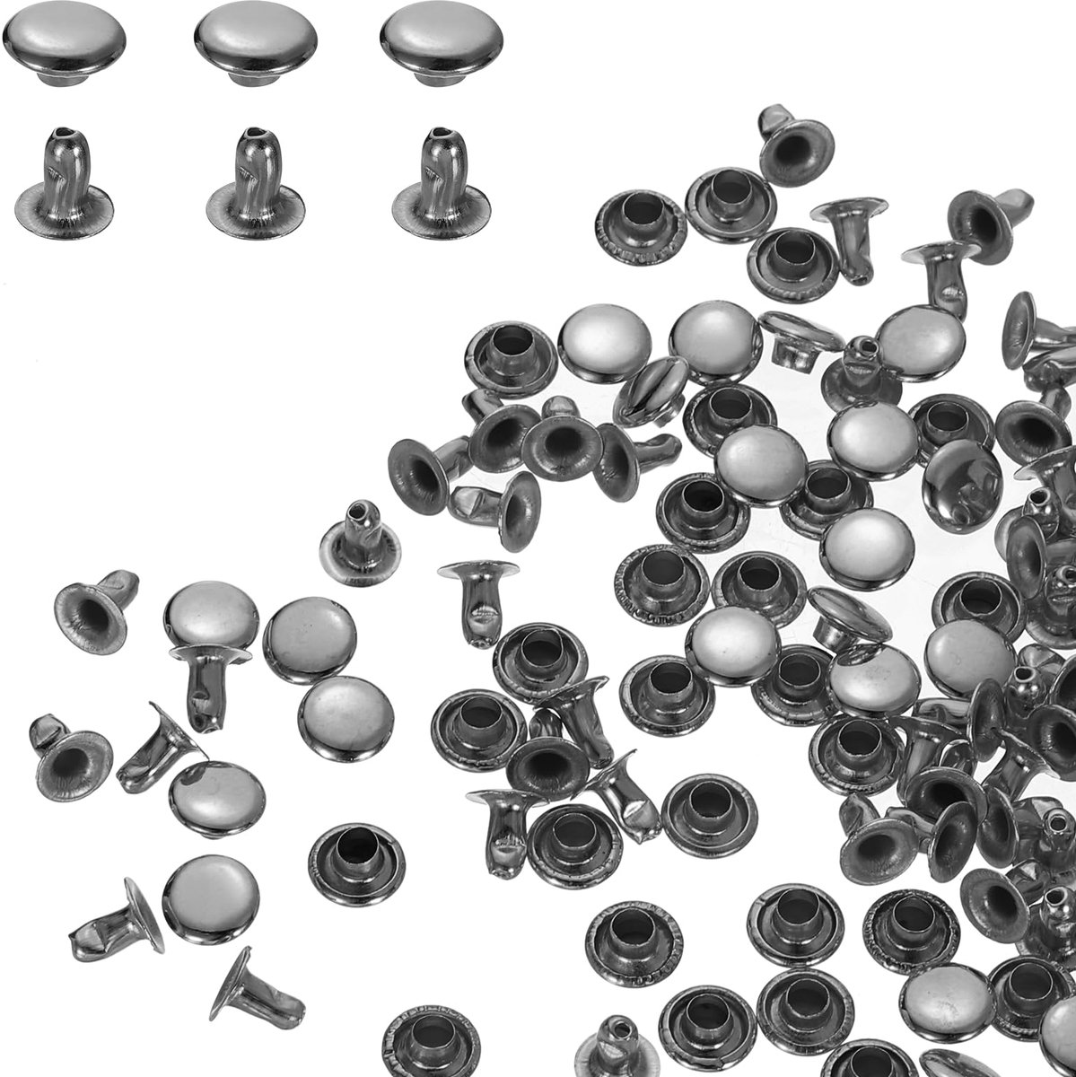 7mm Nieten Set voor Leder - 100 Sets in Gunmetal Kleur