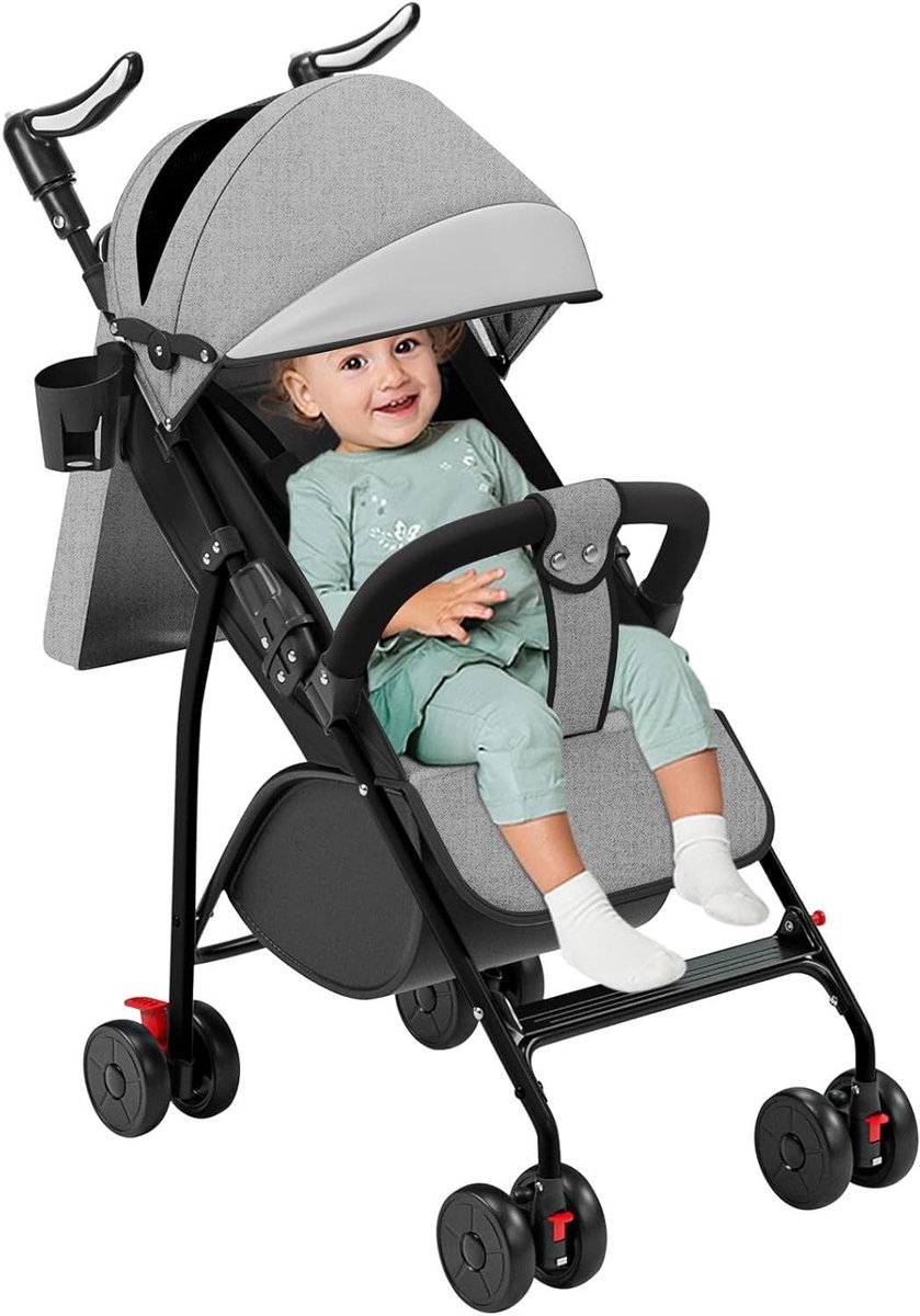 Compacte wandelwagen - Lichtgewicht kinderwagen - Baby vervoeren - Verstelbare rugleuning - 47 x 72 x 97 cm - Grijs