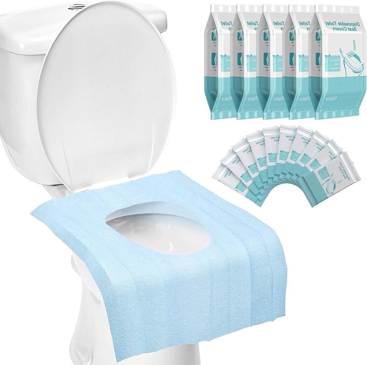 Toilet Stoelhoezen - Wegwerp Hoezen - Reizen Hygiënisch - Individueel Verpakt - 16x24 Inch - Blauw
