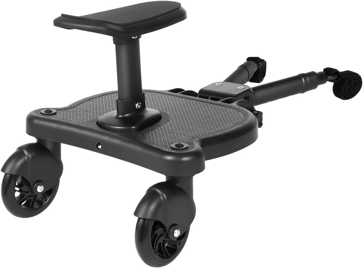 Kinderbuggy Plank - Meerijdplankje Zitje - Onderweg Reizen - 2-in-1 Zitten Staan - Tot 25 kg - Zwart