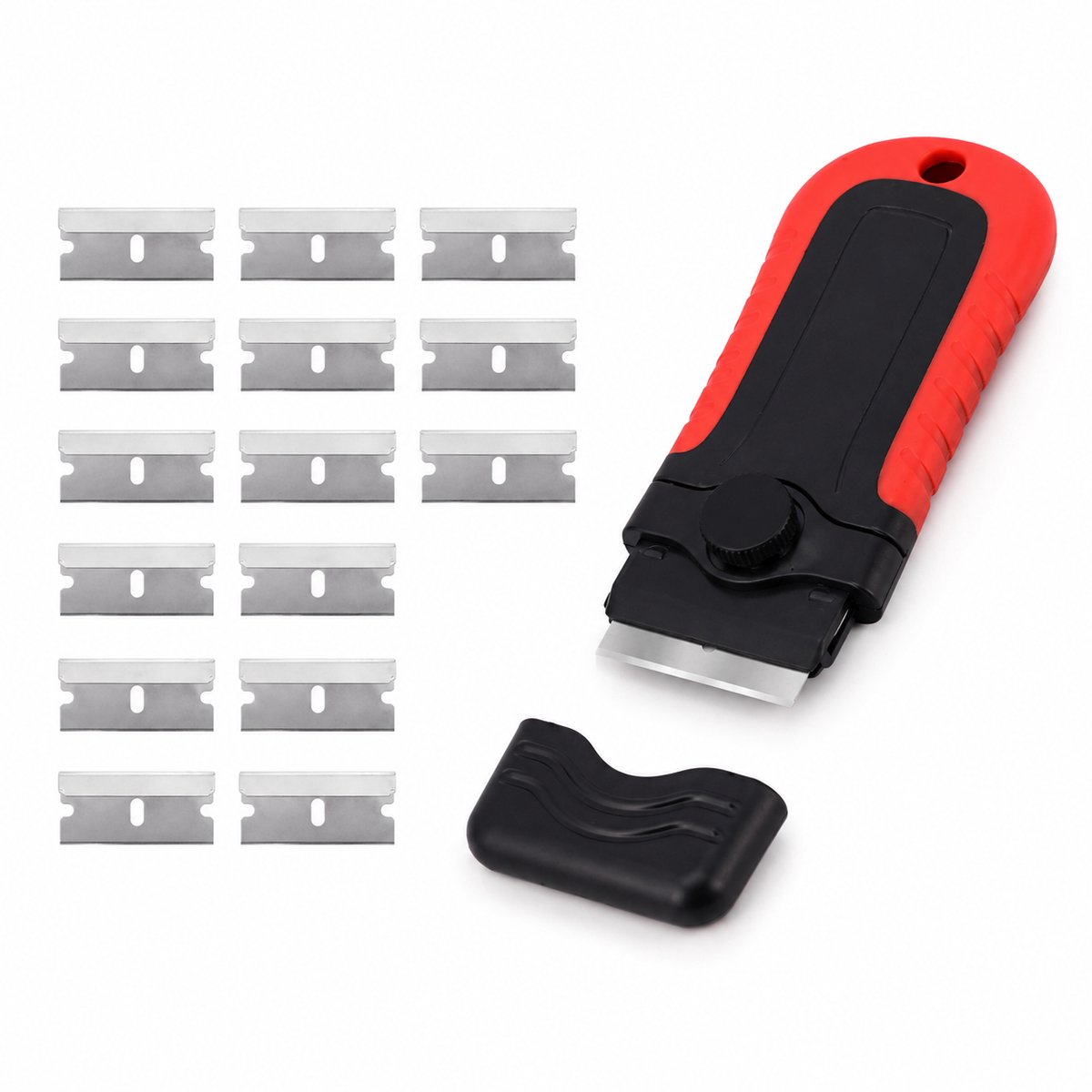 Glasschraper - Glaskrabber met 15 Mesjes en Ergonomisch Handvat - Kookplaat Reiniger - Glas & Verf Krabber - Rood