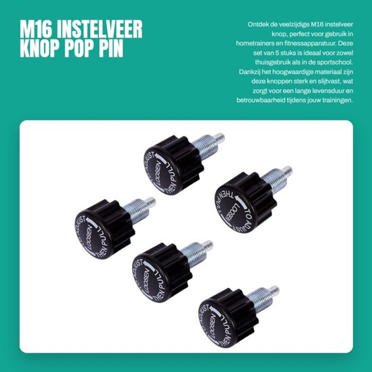 Instelveer 5 Stuks - Knop Pop Pin - Geschikt voor Hometrainers - Krachtapparatuur - Fitnessapparatuur - Hoogwaardig Materiaal - Fitnessonderdelen