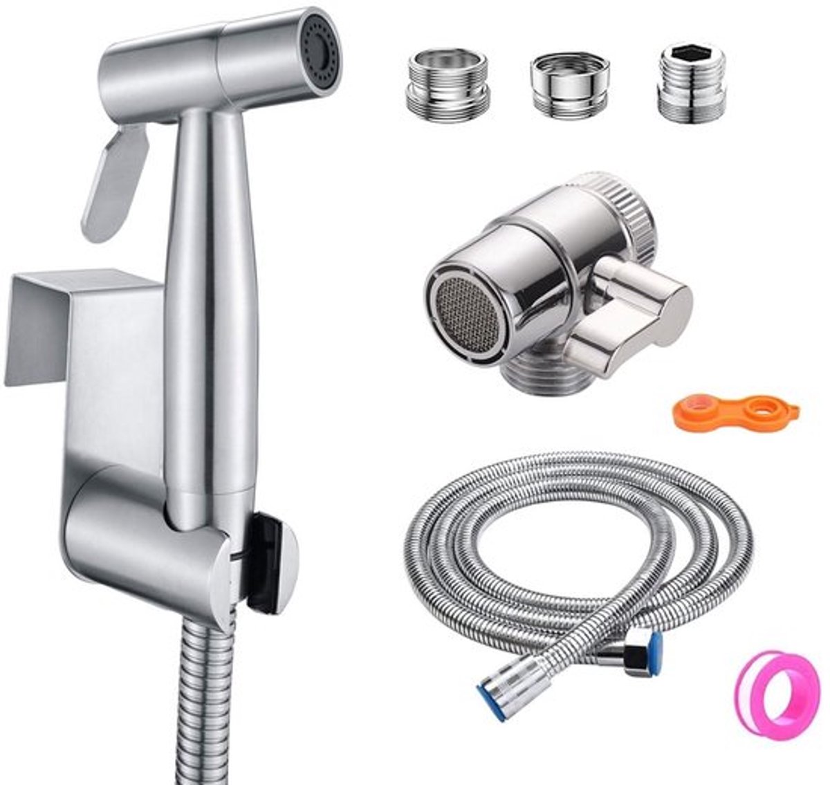 Draagbare Bidet Sproeier Set, Roestvrijstalen Bidet Handdouche voor Bidet Toilet Douche met 2-weg Douchediverter, 1,5m Douche slang en Handdouche Houder