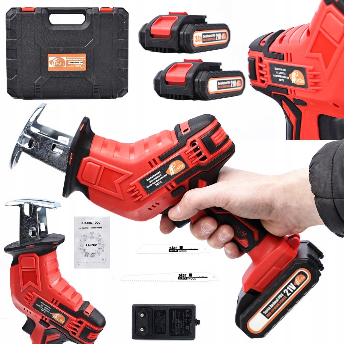 Rosfix Accu Reciprozaag RW21V - 21V, 2x 3Ah Max Lithium Power - 0–3300 rpm, 150mm Bladen