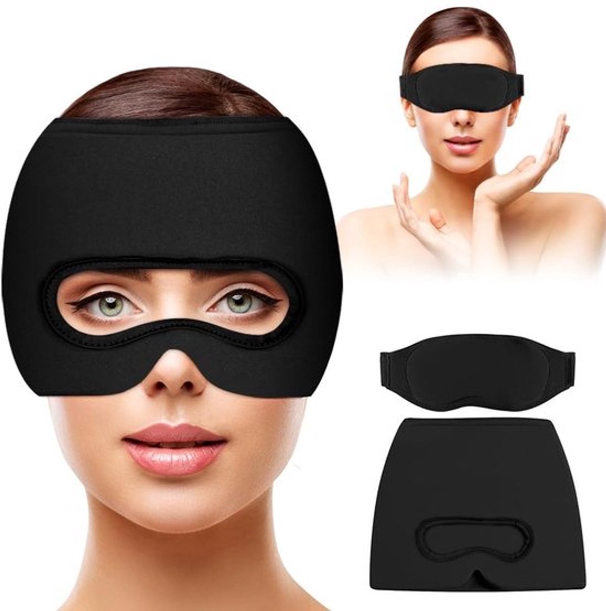 3-in-1 migrainemasker voor hoofdpijn met afneembaar oogmasker, herbruikbare migrainehoed, verkoelend migrainemasker voor stressvermindering en