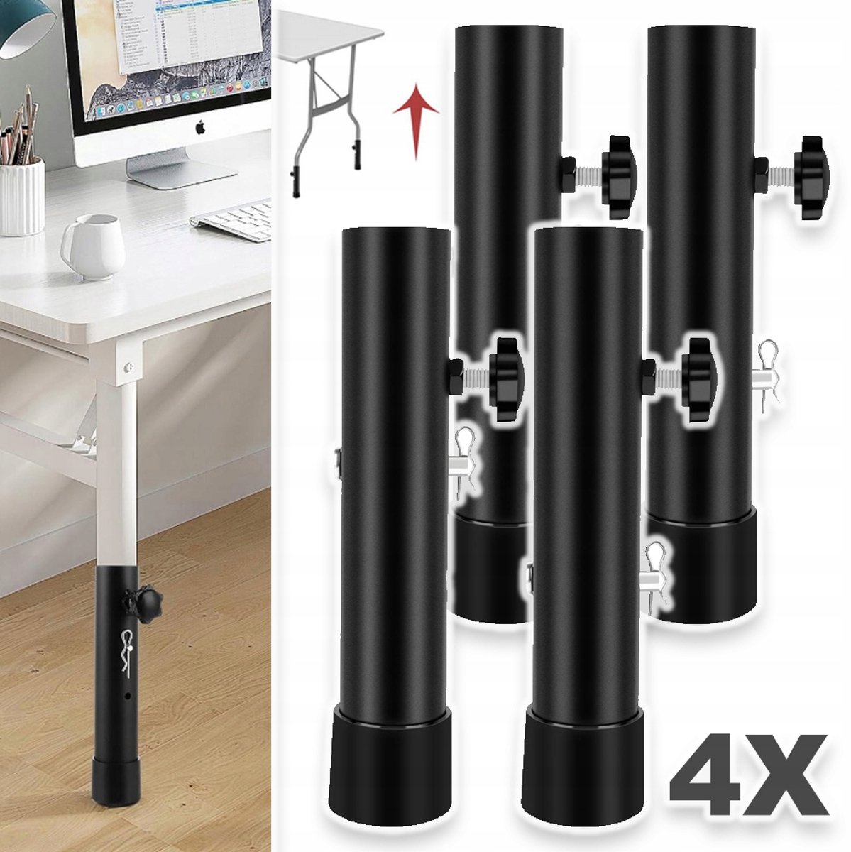 Verstelbare Tafelpoten (4 Stuks) - 2 Hoogtes (92/132 mm) Versterkte Schroeven Roestvrij Staal - Stabiel Geen Wiebelen - Voor Bureau, Tafel En Plank - Zwart