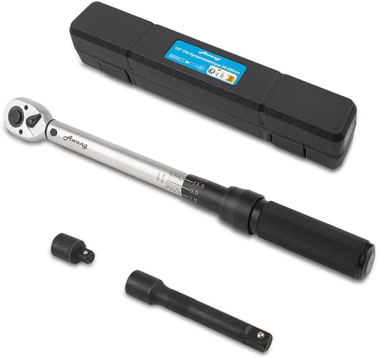 Momentsleutel voor fiets - Zwart - 1/2 25-220NM - Stalen draaimomentsleutel met adapter en verlengstuk - Voor auto en motorfiets