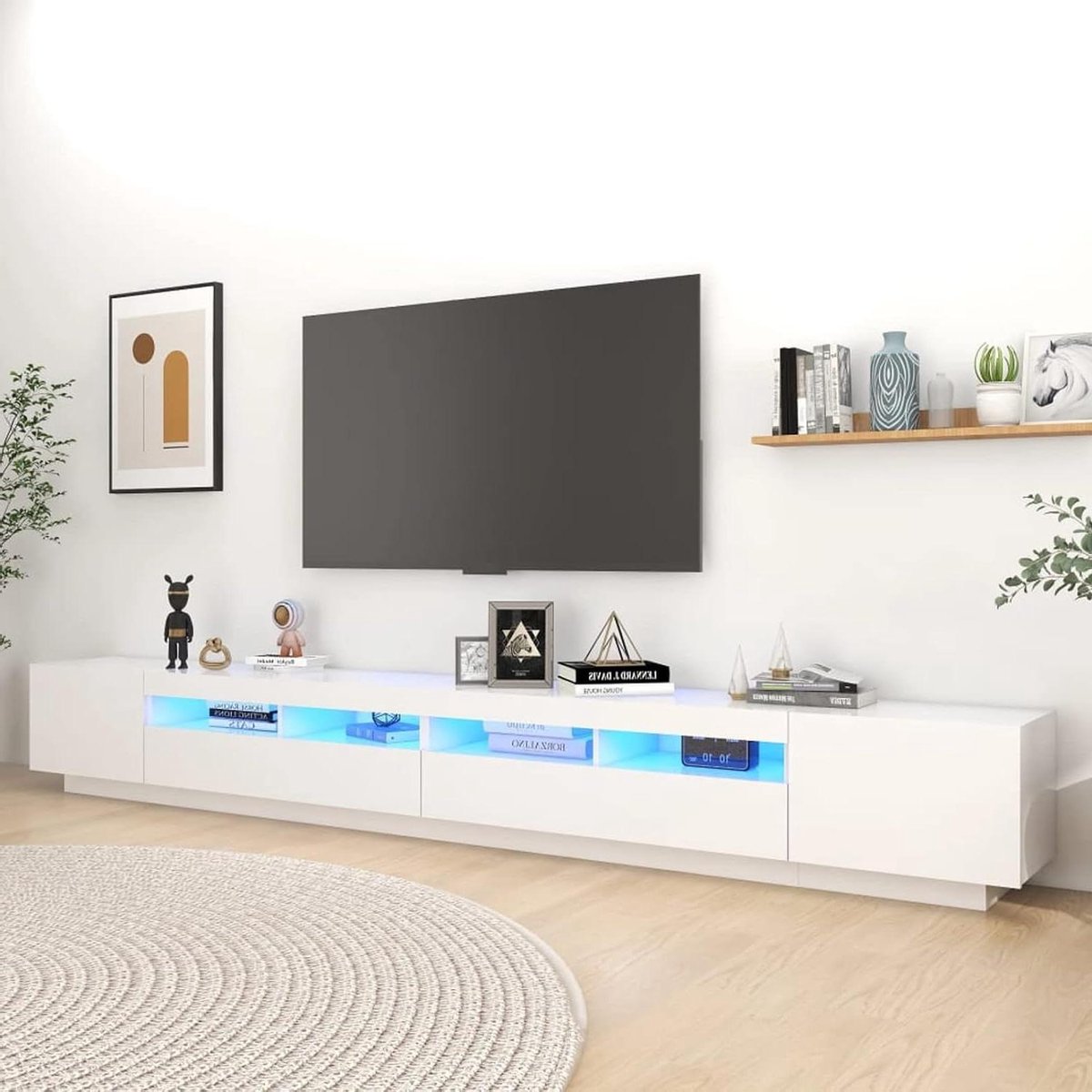 Tv-kast met LED - Tv-meubel Media Unit - Entertainment Organiseren - RGB Kleurverlichting - 300x35x40 cm - Wit